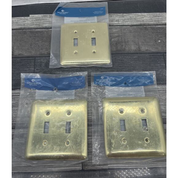 Lot Of 3 Brainerd Double Switch Wallplate Polished Brass 2 Gang. 64098. {52}. - Picture 1 of 9